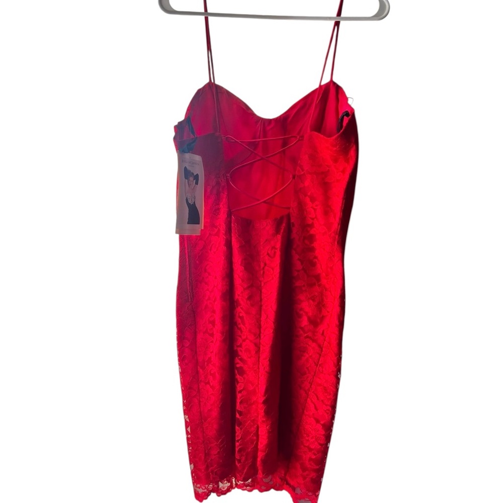 Jessica McClintock Gunne Sax women’s Size 13/ 14 Red Lace Dress Lace Up Back - Picture 12 of 16